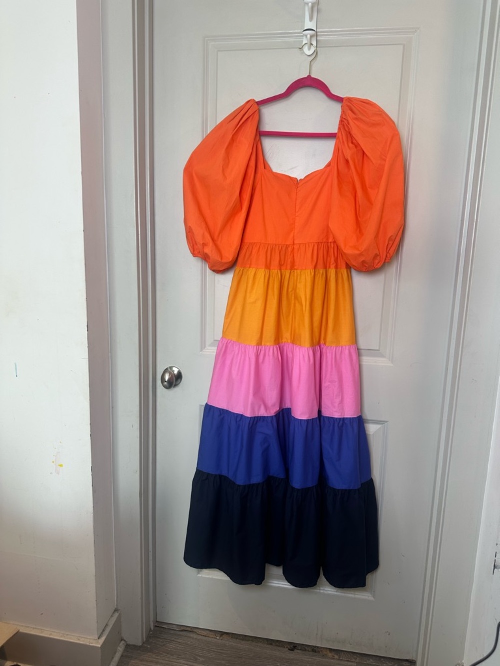 NEW FARM RIO Cotton Tiered RufflePuff Sleeves Colorblock Maxi Dress, Medium - Picture 16 of 16
